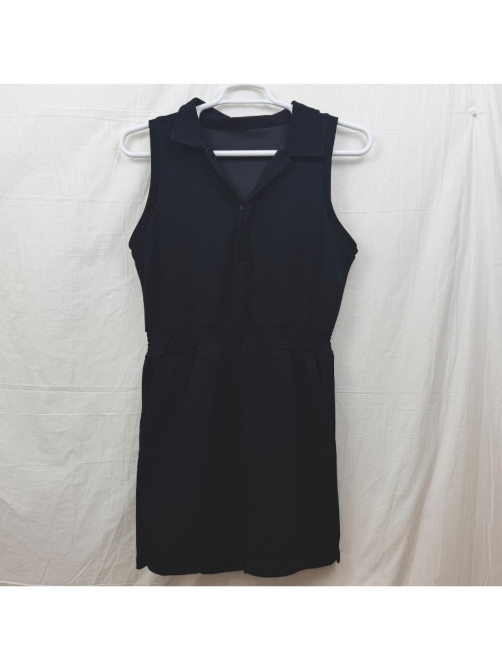 Women M Sleeveless Collared V-Neck Romper Cinched Waist Shorts Black - Picture 1 of 8